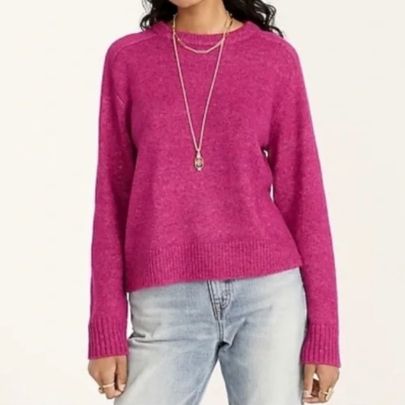 J. Crew Relaxed Saddle Sleeve Pullover Crewneck Sweater Heather Fuchsia X-Small - Picture 9 of 9